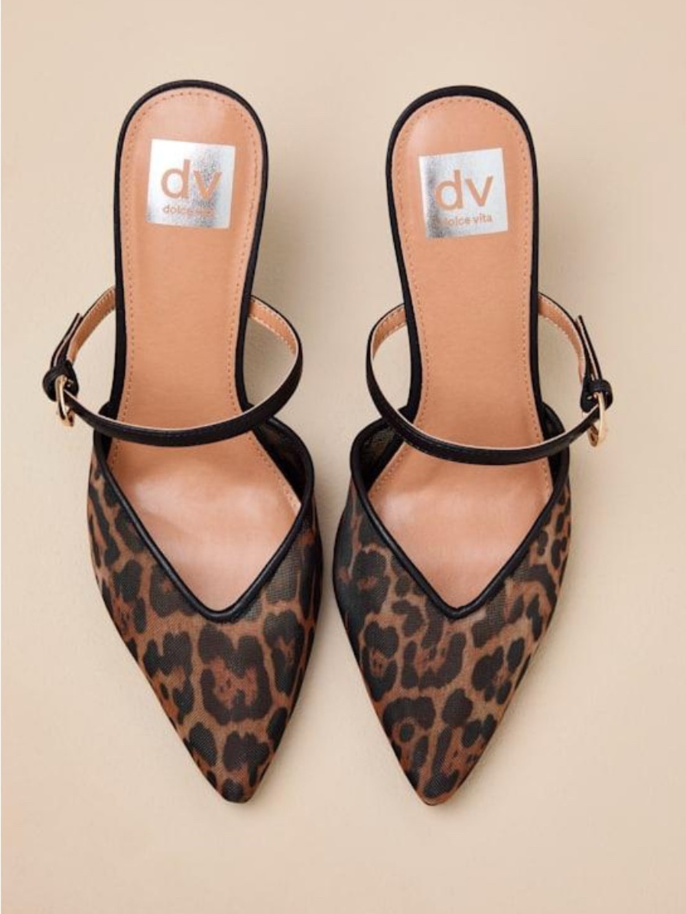 DV by Dolce Vita Leopard Print Pointed Toe Slingback Flats - Brown/Black